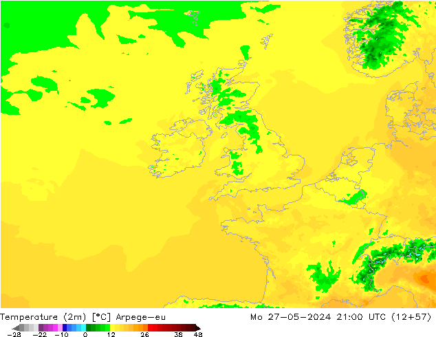 Temperature (2m) Arpege-eu Mo 27.05.2024 21 UTC