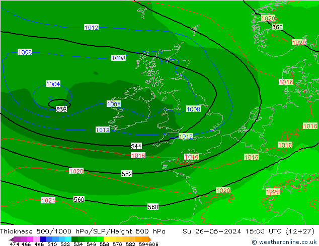 Thck 500-1000hPa Arpege-eu dim 26.05.2024 15 UTC