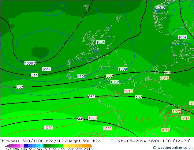 Schichtdicke 500-1000 hPa Arpege-eu Di 28.05.2024 18 UTC