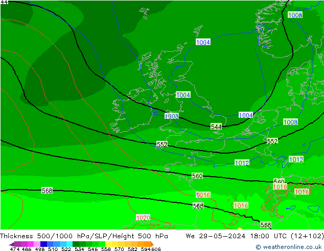 Dikte 500-1000hPa Arpege-eu wo 29.05.2024 18 UTC