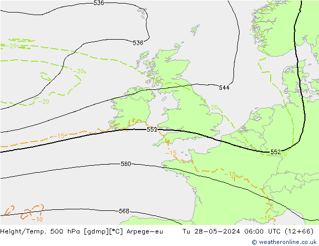 Height/Temp. 500 hPa Arpege-eu mar 28.05.2024 06 UTC