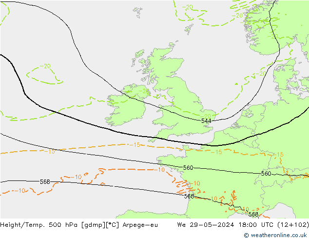 Height/Temp. 500 hPa Arpege-eu We 29.05.2024 18 UTC