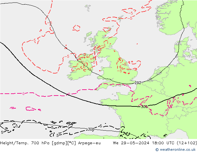 Géop./Temp. 700 hPa Arpege-eu mer 29.05.2024 18 UTC