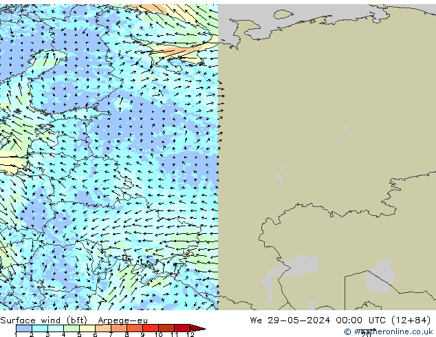 wiatr 10 m (bft) Arpege-eu śro. 29.05.2024 00 UTC