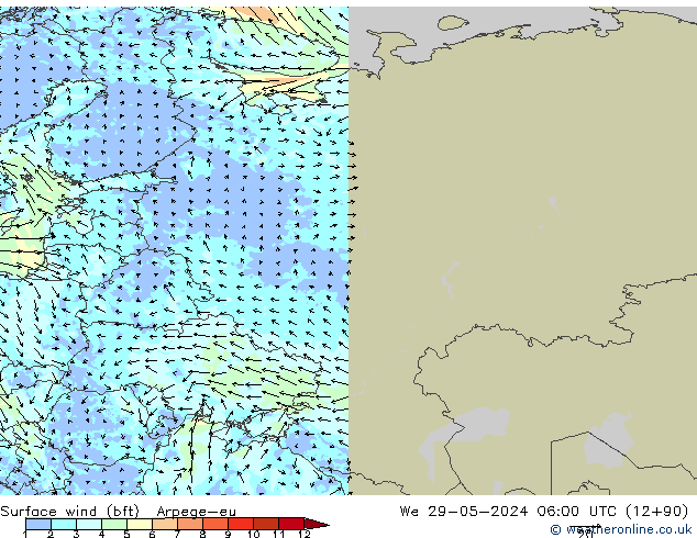 ве�Bе�@ 10 m (bft) Arpege-eu ср 29.05.2024 06 UTC