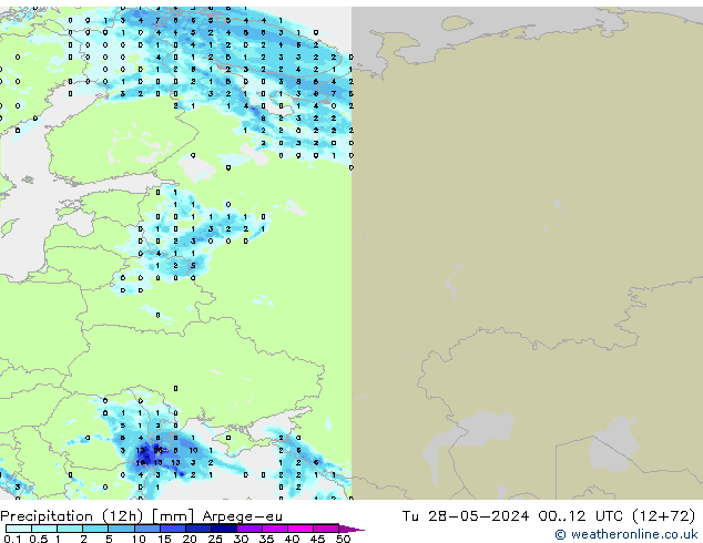 Precipitação (12h) Arpege-eu Ter 28.05.2024 12 UTC