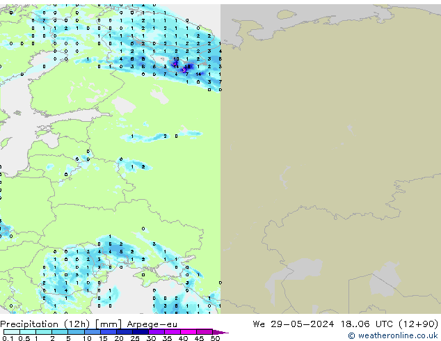 Precipitação (12h) Arpege-eu Qua 29.05.2024 06 UTC