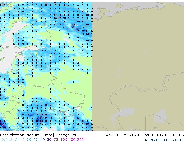 Précipitation accum. Arpege-eu mer 29.05.2024 18 UTC