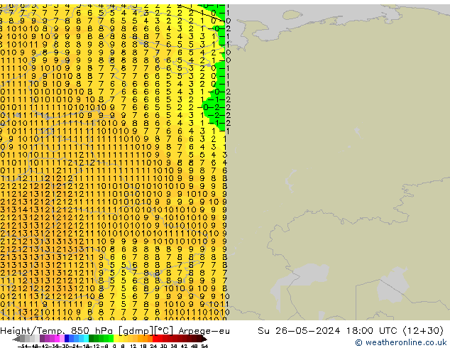 Height/Temp. 850 hPa Arpege-eu dom 26.05.2024 18 UTC