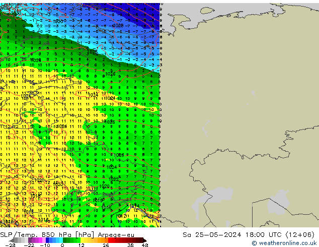 SLP/Temp. 850 hPa Arpege-eu Sa 25.05.2024 18 UTC