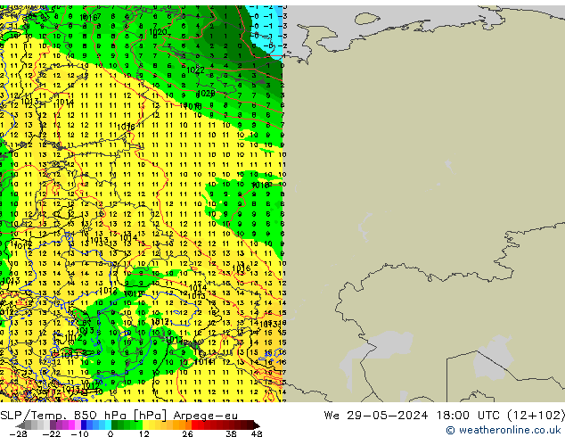 SLP/Temp. 850 hPa Arpege-eu śro. 29.05.2024 18 UTC