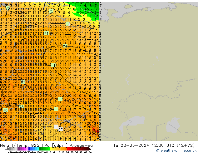 Yükseklik/Sıc. 925 hPa Arpege-eu Sa 28.05.2024 12 UTC