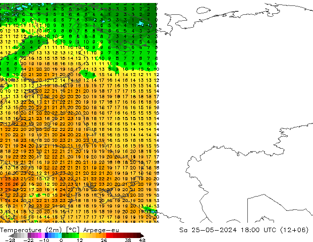 Temperature (2m) Arpege-eu Sa 25.05.2024 18 UTC