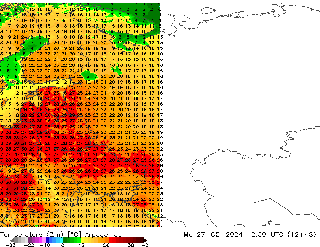 Temperature (2m) Arpege-eu Mo 27.05.2024 12 UTC