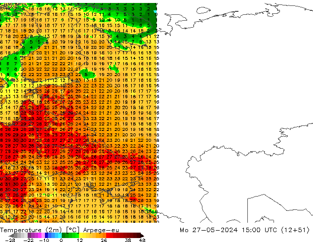 Temperatura (2m) Arpege-eu lun 27.05.2024 15 UTC