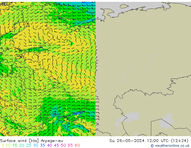 ветер 10 m Arpege-eu Вс 26.05.2024 12 UTC