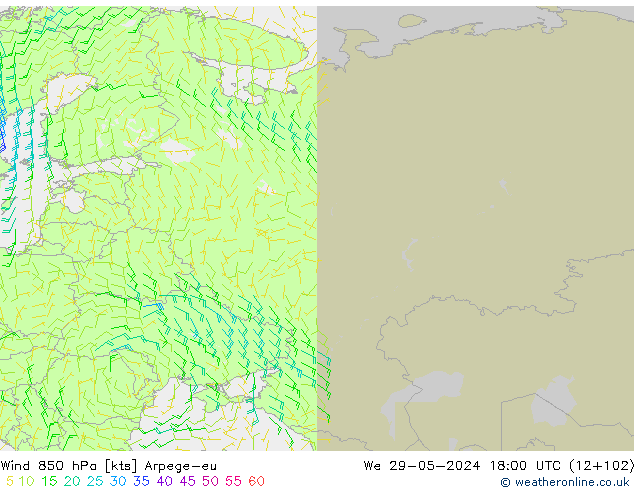 Wind 850 hPa Arpege-eu Mi 29.05.2024 18 UTC
