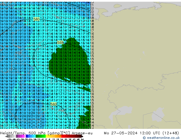 Géop./Temp. 500 hPa Arpege-eu lun 27.05.2024 12 UTC