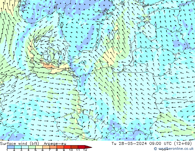 Vent 10 m (bft) Arpege-eu mar 28.05.2024 09 UTC