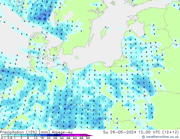 Precipitation (12h) Arpege-eu Su 26.05.2024 00 UTC