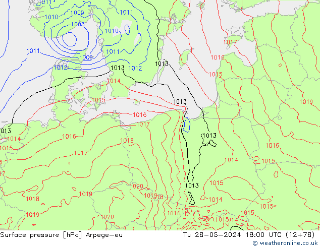 Surface pressure Arpege-eu Tu 28.05.2024 18 UTC