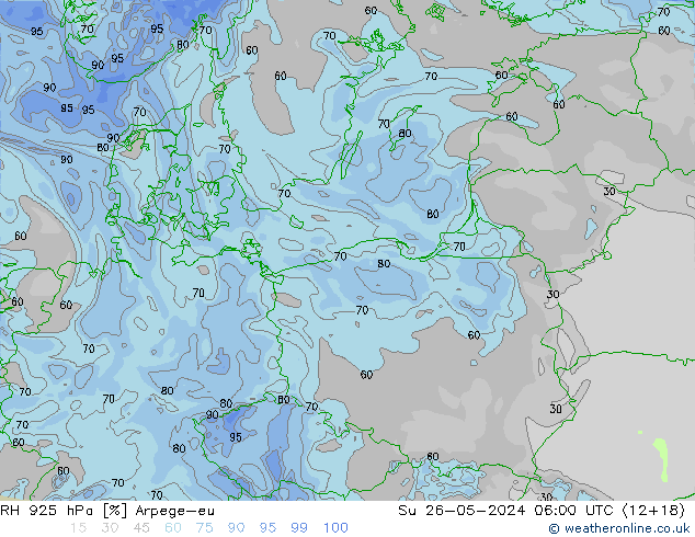 RH 925 hPa Arpege-eu Ne 26.05.2024 06 UTC