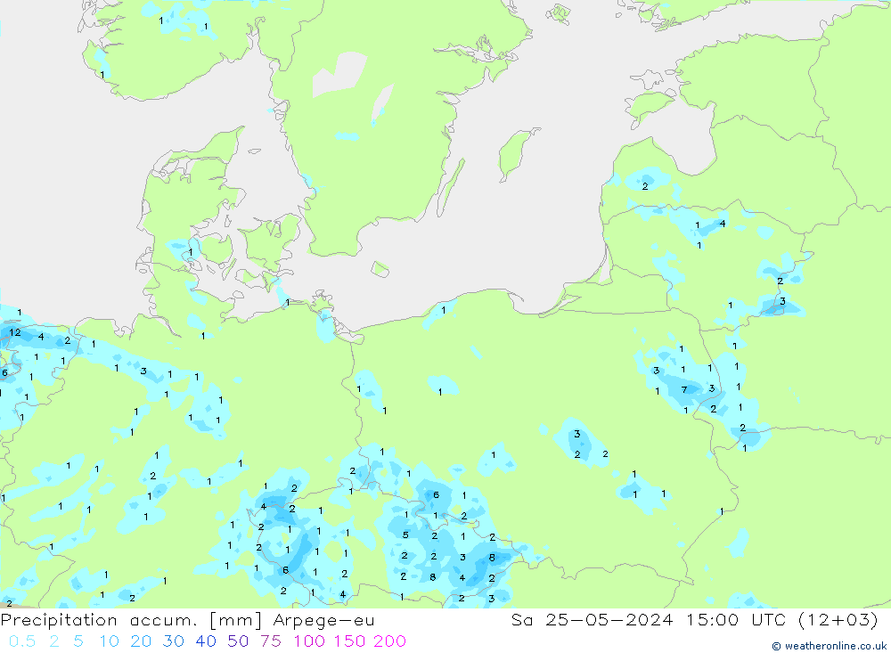 Precipitation accum. Arpege-eu Sáb 25.05.2024 15 UTC