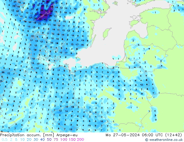 Precipitation accum. Arpege-eu пн 27.05.2024 06 UTC