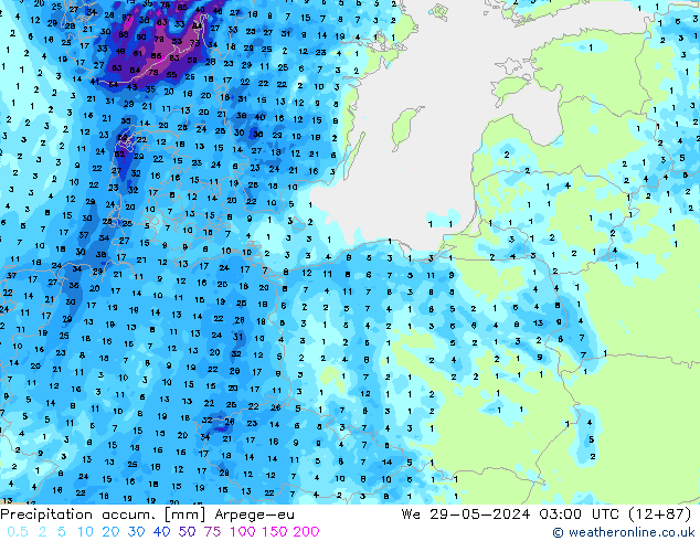 Precipitation accum. Arpege-eu St 29.05.2024 03 UTC