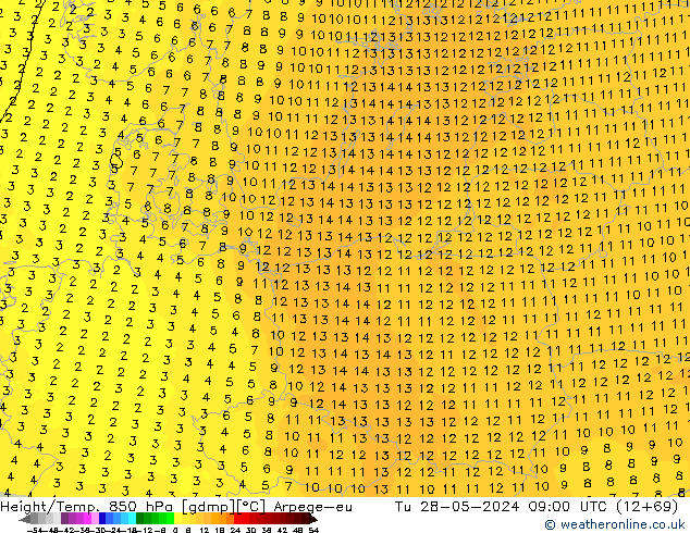 Géop./Temp. 850 hPa Arpege-eu mar 28.05.2024 09 UTC