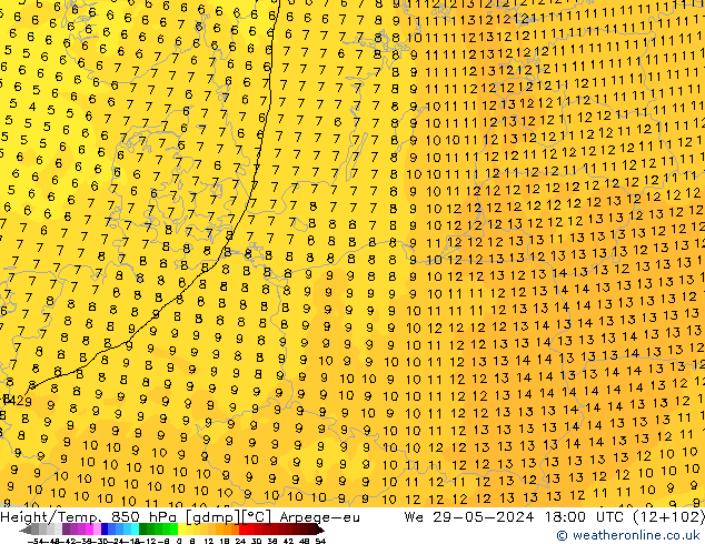 Height/Temp. 850 hPa Arpege-eu Qua 29.05.2024 18 UTC