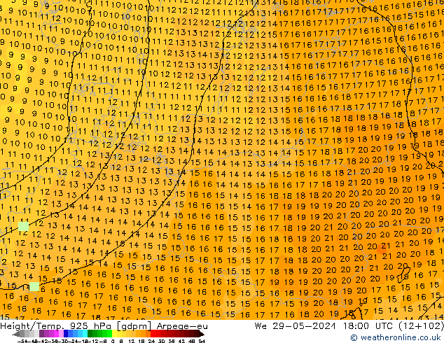 Height/Temp. 925 hPa Arpege-eu St 29.05.2024 18 UTC