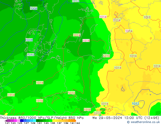 Thck 850-1000 гПа Arpege-eu ср 29.05.2024 12 UTC