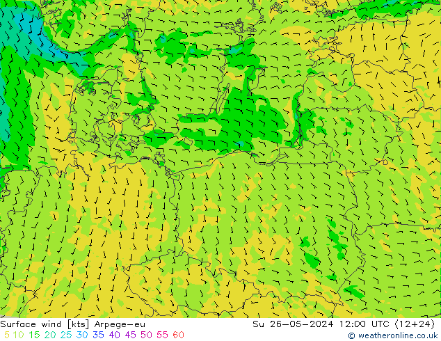 wiatr 10 m Arpege-eu nie. 26.05.2024 12 UTC