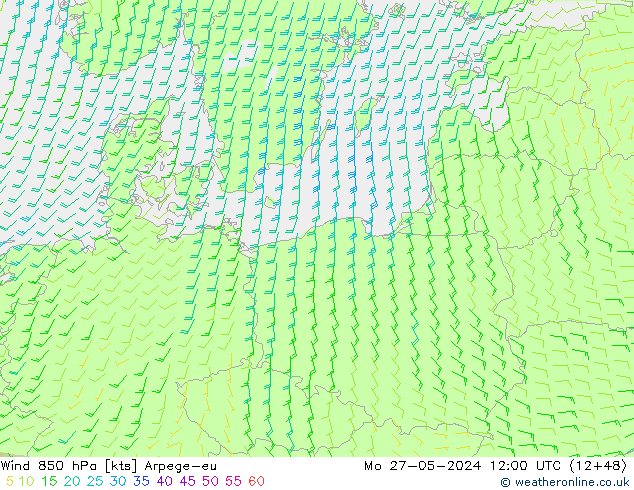 Wind 850 hPa Arpege-eu Mo 27.05.2024 12 UTC