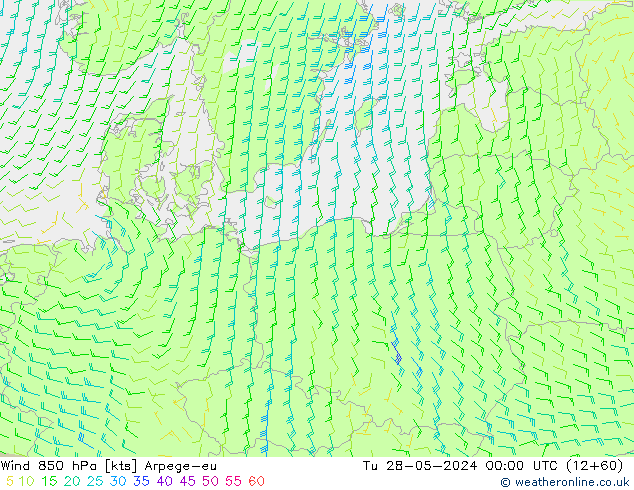 Vento 850 hPa Arpege-eu mar 28.05.2024 00 UTC