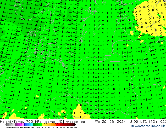 Hoogte/Temp. 700 hPa Arpege-eu wo 29.05.2024 18 UTC