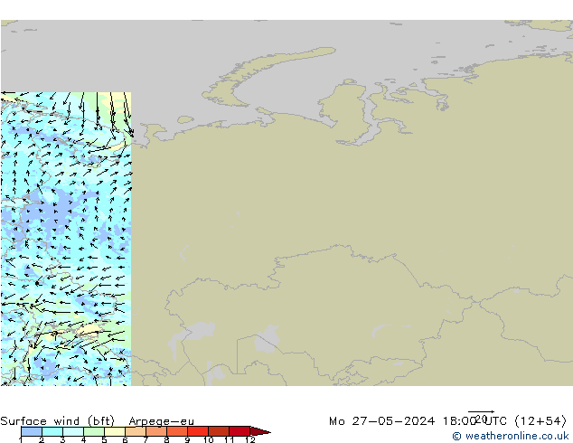 wiatr 10 m (bft) Arpege-eu pon. 27.05.2024 18 UTC