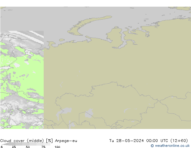 Cloud cover (middle) Arpege-eu Tu 28.05.2024 00 UTC