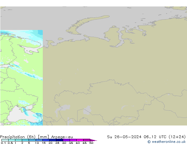 Precipitação (6h) Arpege-eu Dom 26.05.2024 12 UTC