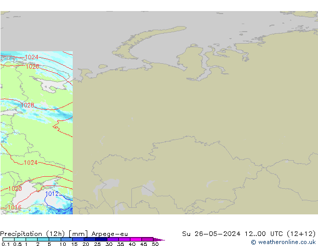 Yağış (12h) Arpege-eu Paz 26.05.2024 00 UTC