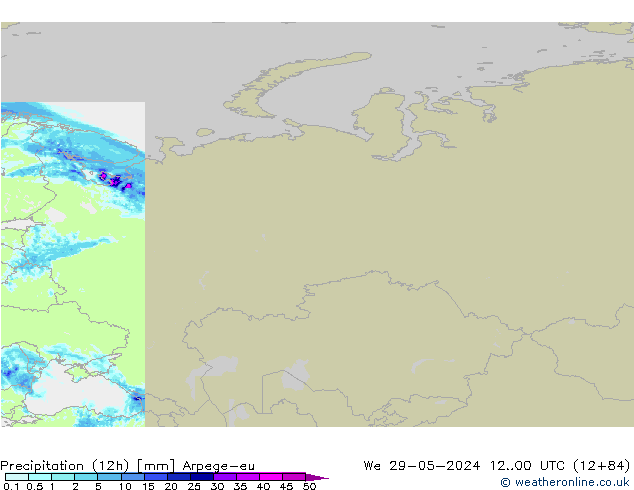 Precipitación (12h) Arpege-eu mié 29.05.2024 00 UTC