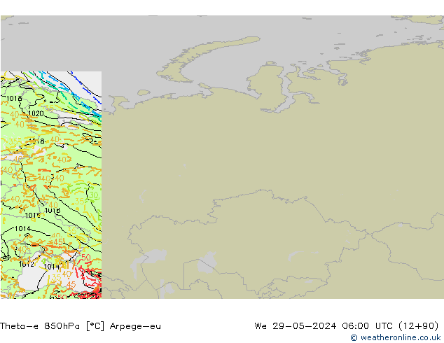 Theta-e 850hPa Arpege-eu mié 29.05.2024 06 UTC