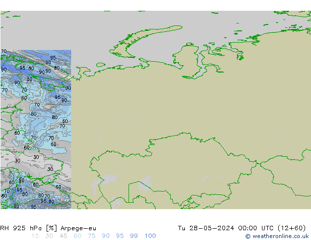 RH 925 hPa Arpege-eu Tu 28.05.2024 00 UTC