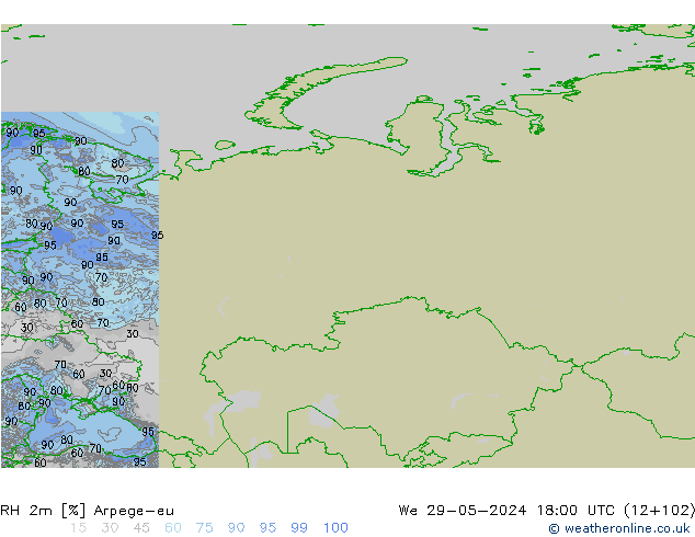RH 2m Arpege-eu mer 29.05.2024 18 UTC