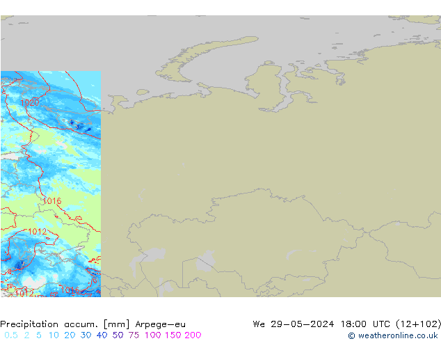 Précipitation accum. Arpege-eu mer 29.05.2024 18 UTC