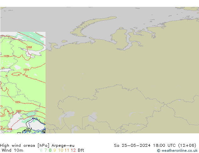 High wind areas Arpege-eu sab 25.05.2024 18 UTC