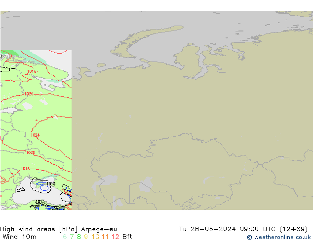 High wind areas Arpege-eu Tu 28.05.2024 09 UTC