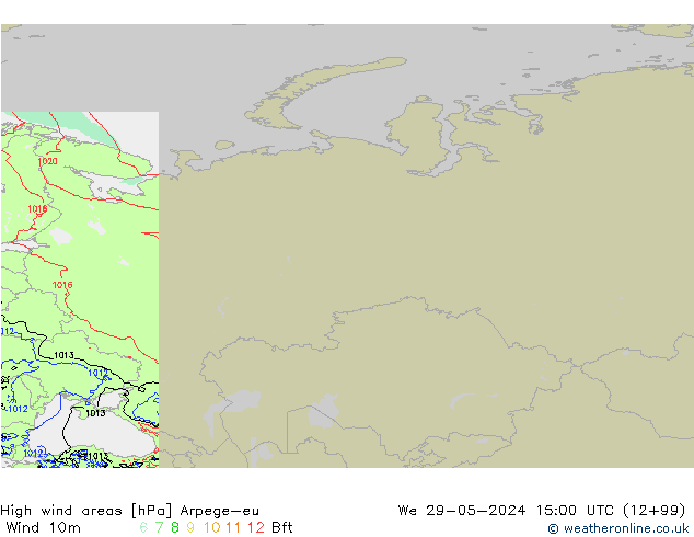 High wind areas Arpege-eu We 29.05.2024 15 UTC