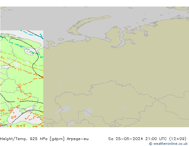 Height/Temp. 925 hPa Arpege-eu sab 25.05.2024 21 UTC